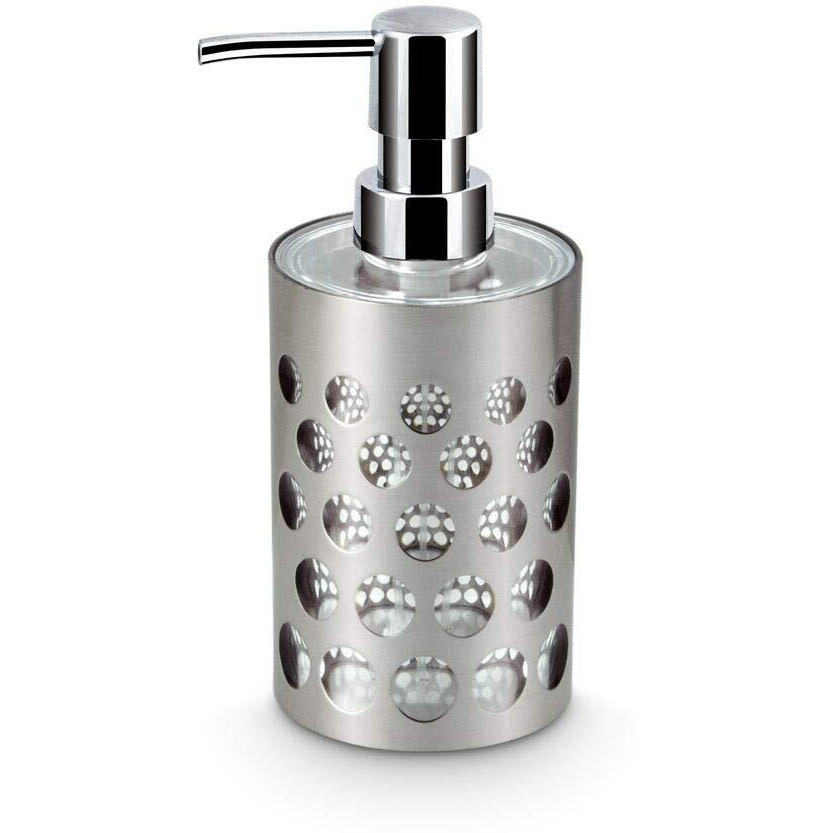 Freelance Miami Polystyrene 4 Pieces Bathroom Set-Dispenser, Toothbrush Holder, Tumbler & Soap Dish (Silver)