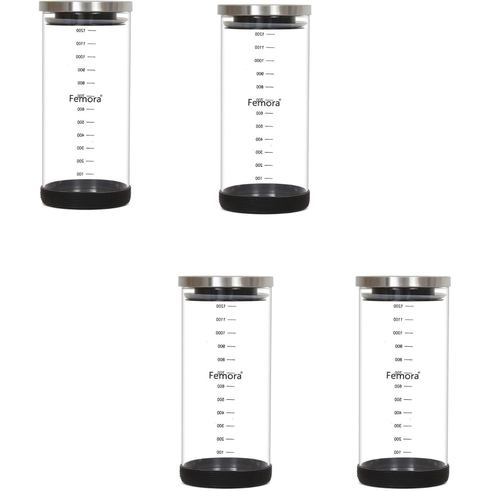 Femora Borosilicate Glass Jar With Silicon Bottom & Air Tight Steel Lid|Glass Jars For Kitchen|Kitchen Storage Jars|1 Year Warranty|Jars For Gifting, Snacks, Spice, Cookies, Dry Food|900 Ml| Set Of 4