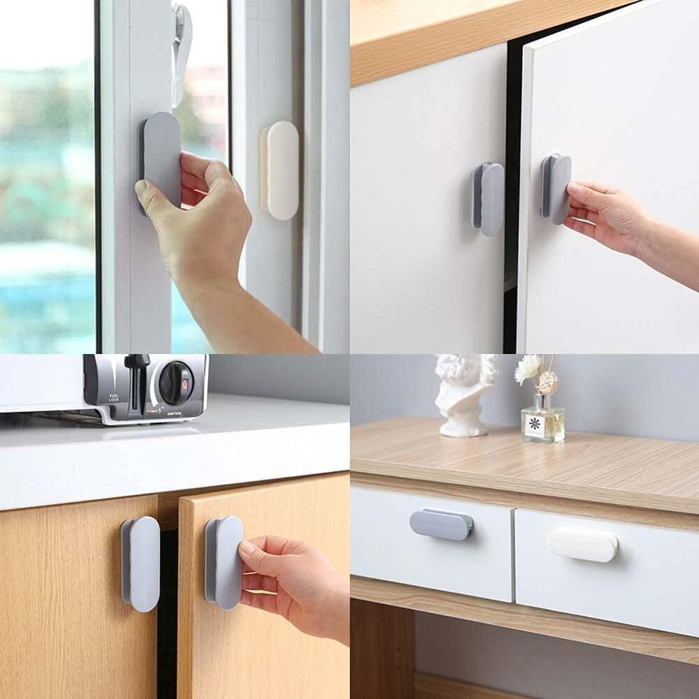 Dhvsam Adhesive Cabinet Handles, Self-Stick Instant Cabinet Handles Alloy No Drilling Push Pull Handles Helper For Kitchen Cabinet Drawer Window Sliding Closet (White, 4 Pcs)