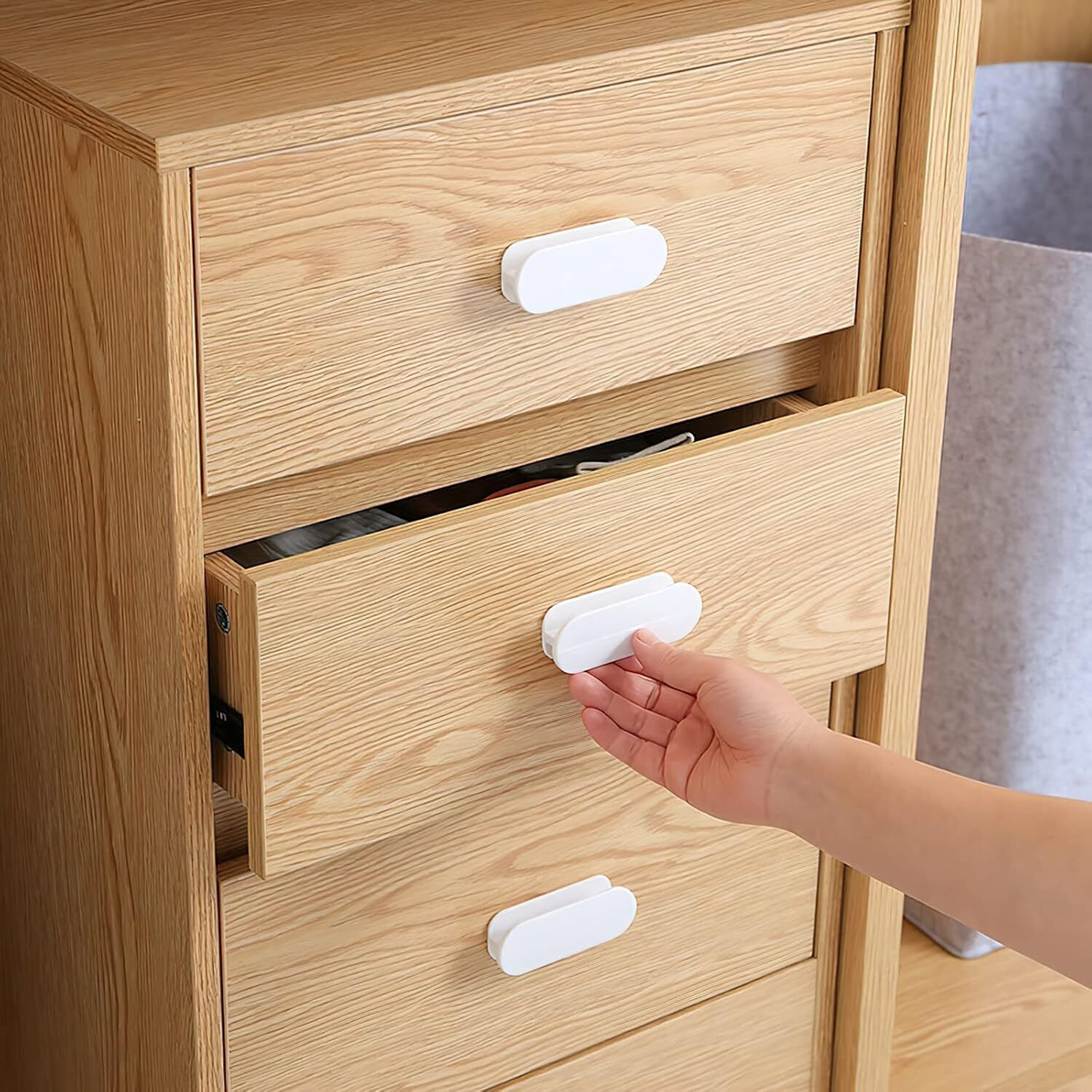 Dhvsam Adhesive Cabinet Handles, Self-Stick Instant Cabinet Handles Alloy No Drilling Push Pull Handles Helper For Kitchen Cabinet Drawer Window Sliding Closet (White, 4 Pcs)