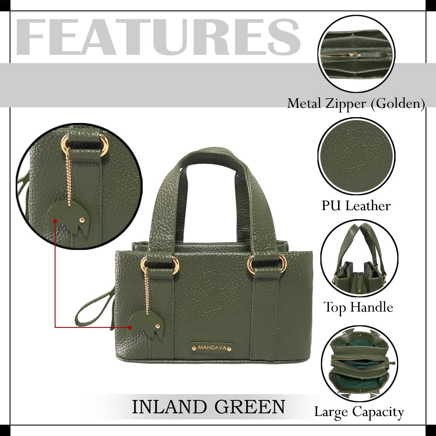 Mandava Women's Pu Leather Mini Handbag, Top Handle Small Satchel Bag For Ladies (Inland Green)