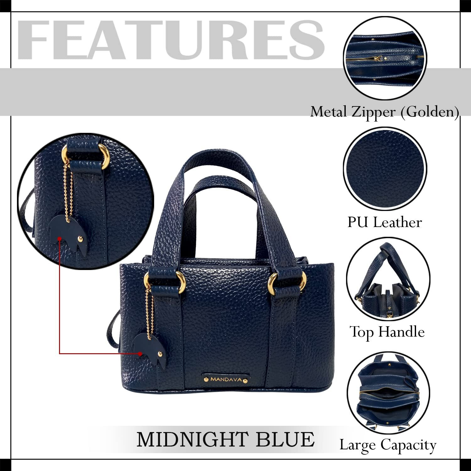 Mandava Women's Pu Leather Mini Handbag, Top Handle Small Satchel Bag For Ladies (Midnight Blue)