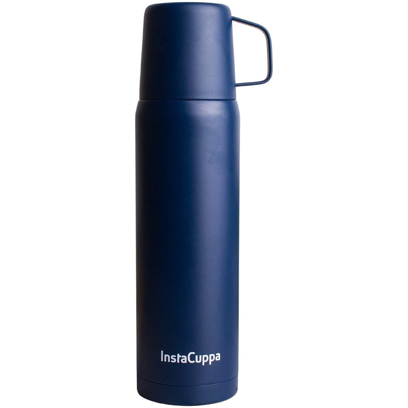 Instacuppa Thermosteel Flask With Stainless Steel Mug And Twist Pour Stopper Screw Lid, Double Walled Vacuum Insulated Beverage Bottle, Premium Matte Finishing, (700 Ml, Navy Blue)