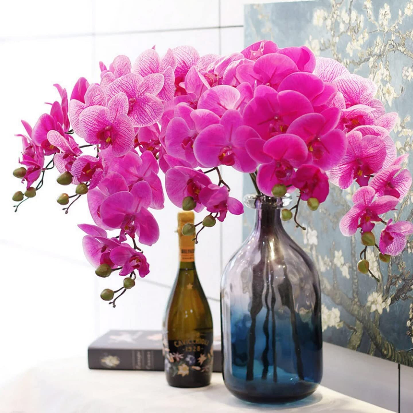 Tied Ribbons Pack Of 3 Artificial Orchid Flowers Sticks For Vase (93.98 Cm, Pink) Decoration Items For Home Decor Living Room Bedroom Office Table Top Vase Pot Centerpiece