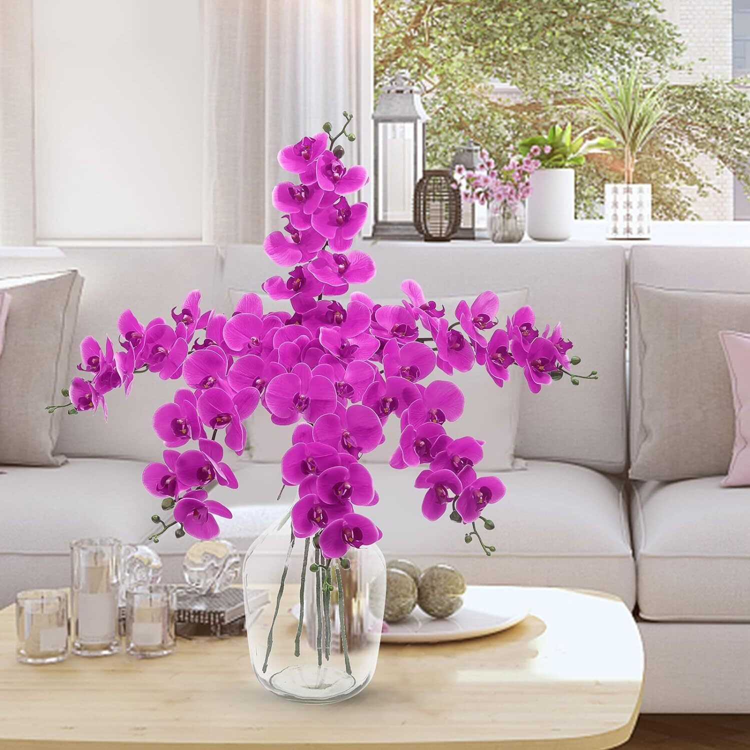 Tied Ribbons Pack Of 3 Artificial Orchid Flowers Sticks For Vase (93.98 Cm, Pink) Decoration Items For Home Decor Living Room Bedroom Office Table Top Vase Pot Centerpiece