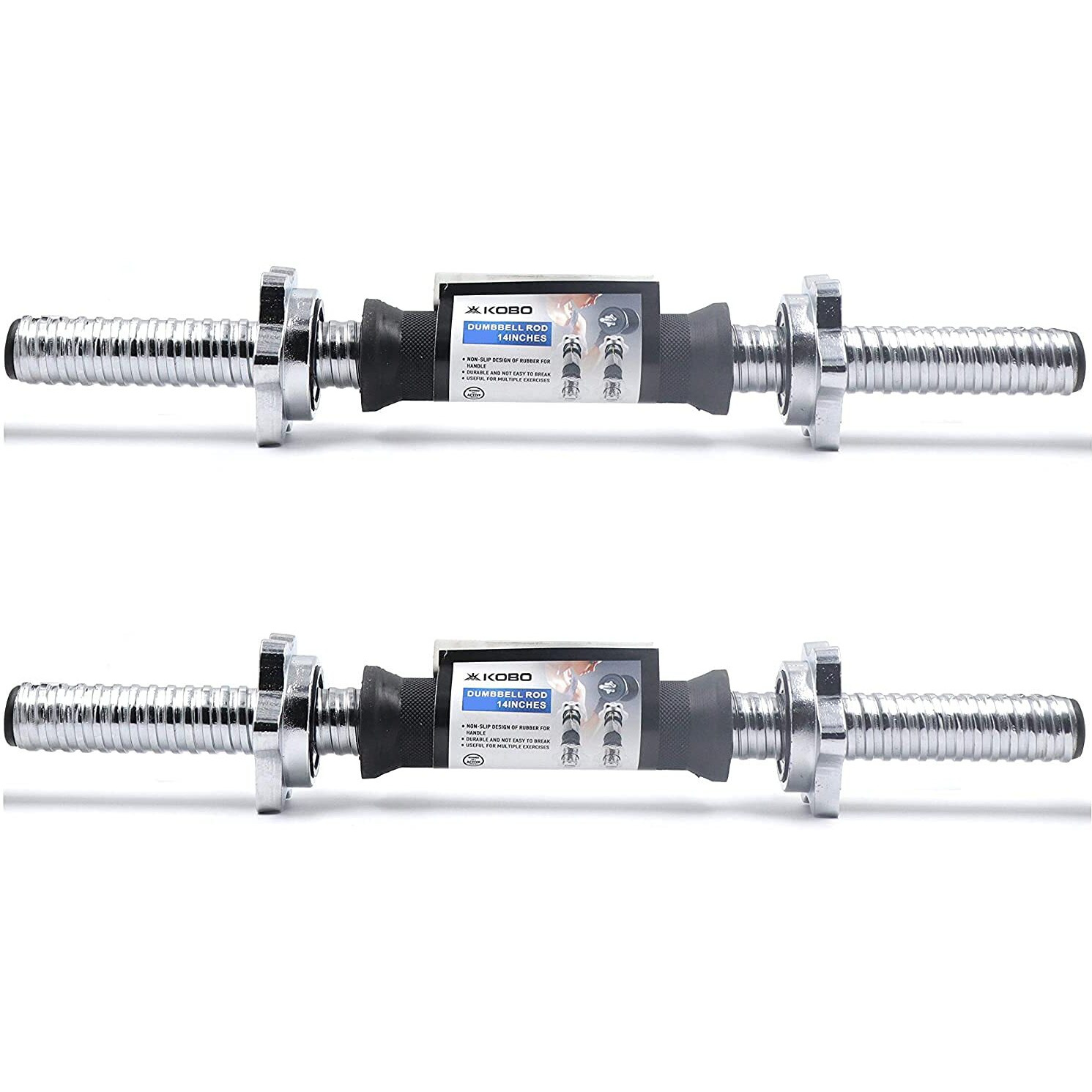 Kobo Dr-B Imported 14 Inch Long Dumbbell Rod, Diameter 30 Mm, Solid Rod, With Flower Nut Locks Chrome Finish (1 Pair)