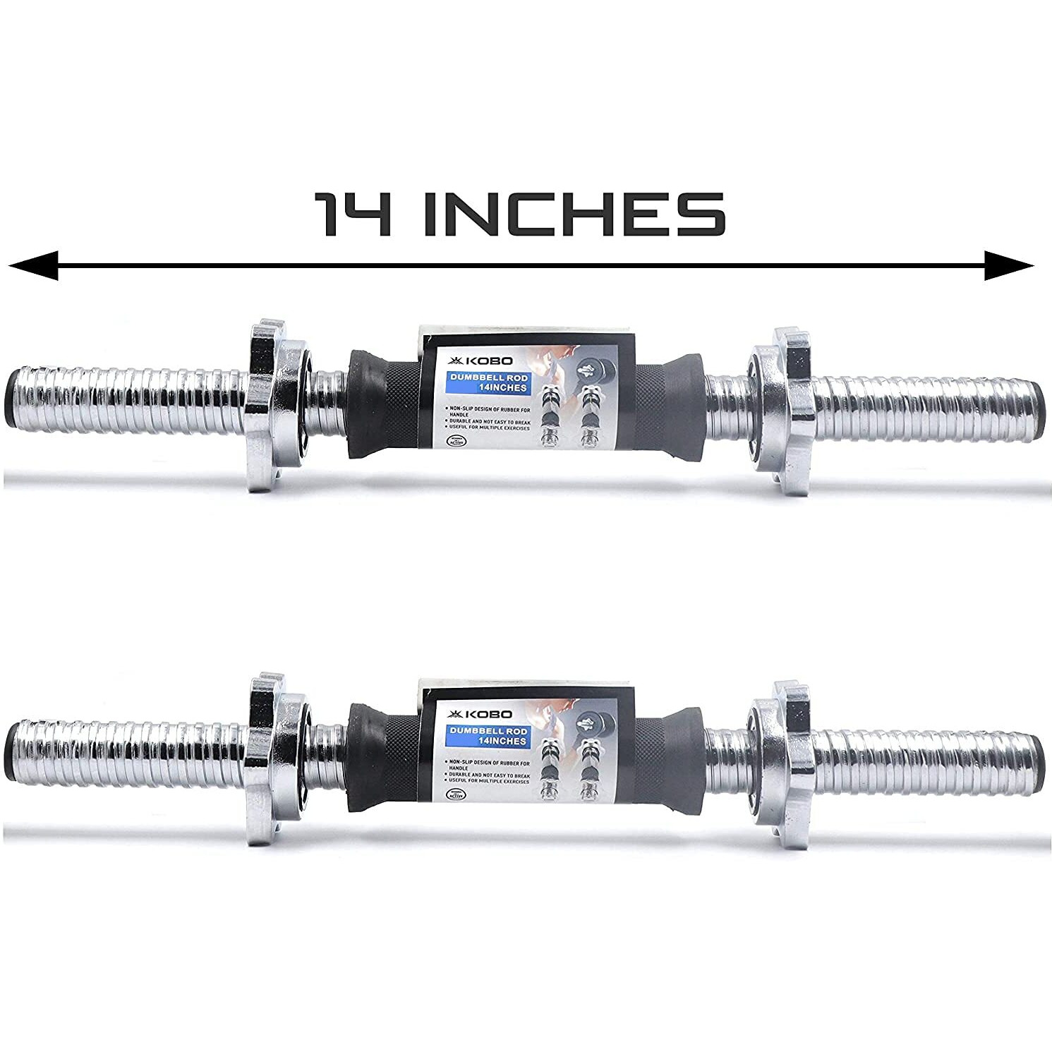 Kobo Dr-B Imported 14 Inch Long Dumbbell Rod, Diameter 30 Mm, Solid Rod, With Flower Nut Locks Chrome Finish (1 Pair)