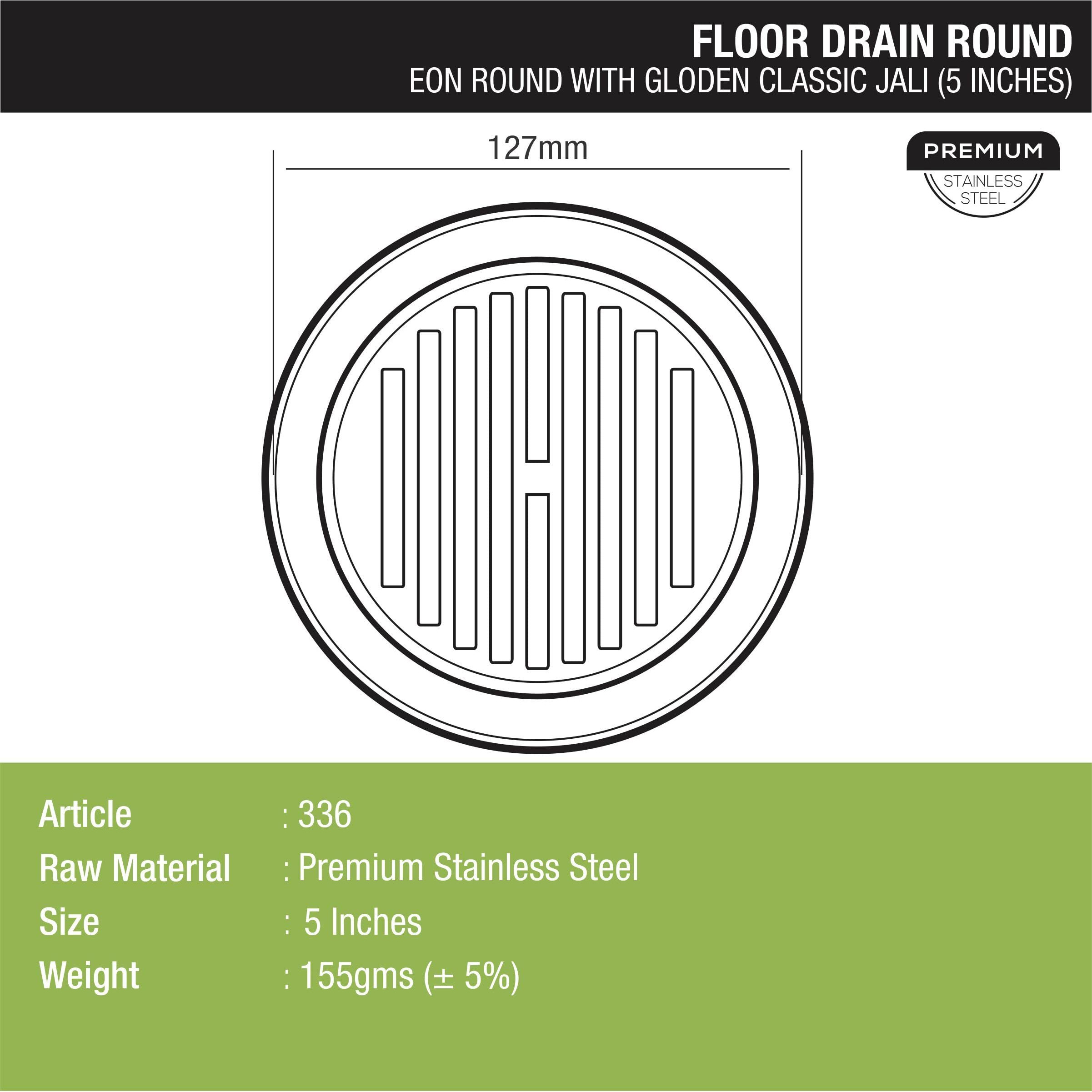 Lipka Pack Of 2 Eon Round With Golden Classic Jali Floor Drain |Premium Stainless Steel |5 X 5 Inches|