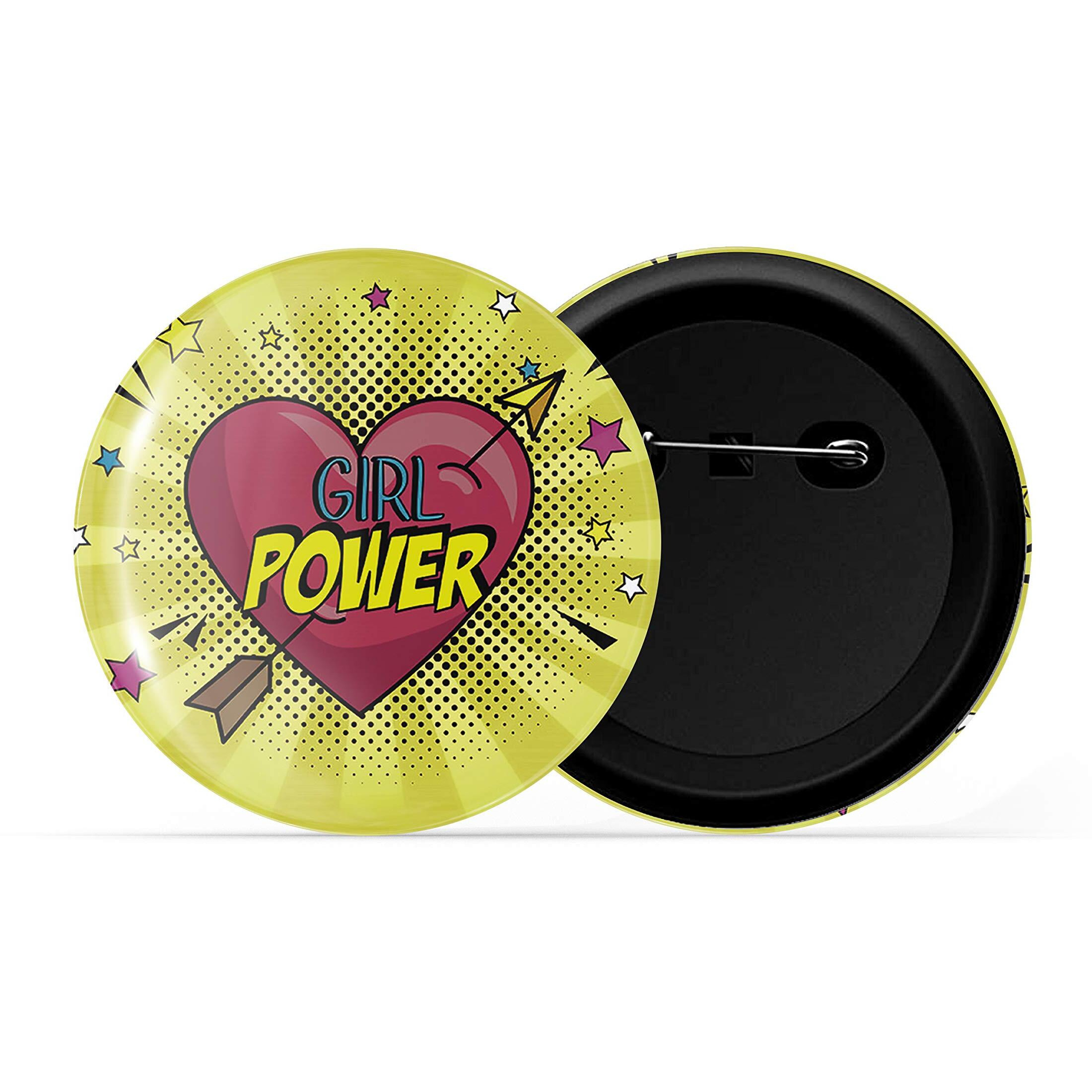 Dhcrafts Yellow Color Pin Badges Quotes Girl Power D14 Glossy Finish Design Pack Of 1