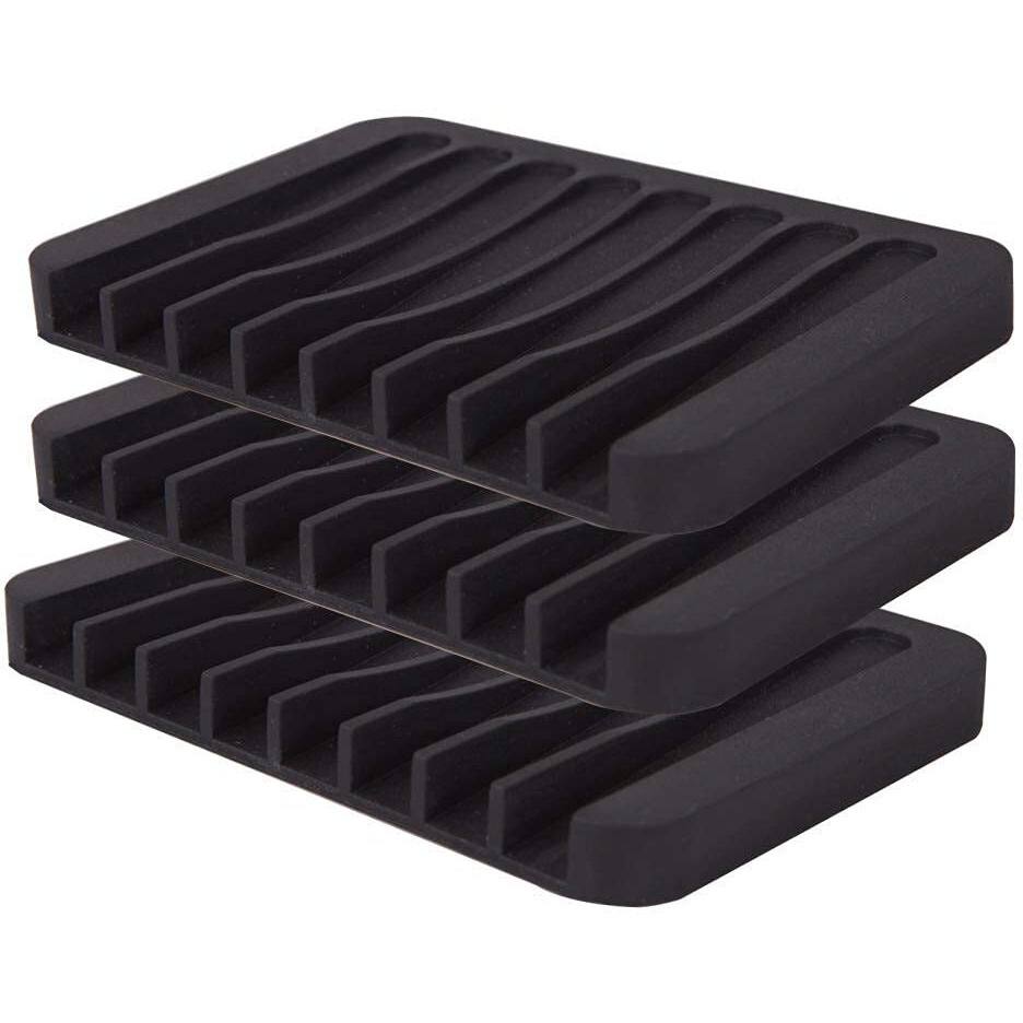 Taskhouse Soap Dish Easy Cleaning Shower Waterfall Soap Tray Soap Saver Flexible Silicone Soap Holder For Bathroom Kitchen Sink Counter Top Keep Soap Bars Dry (Pack Of 3_Black)