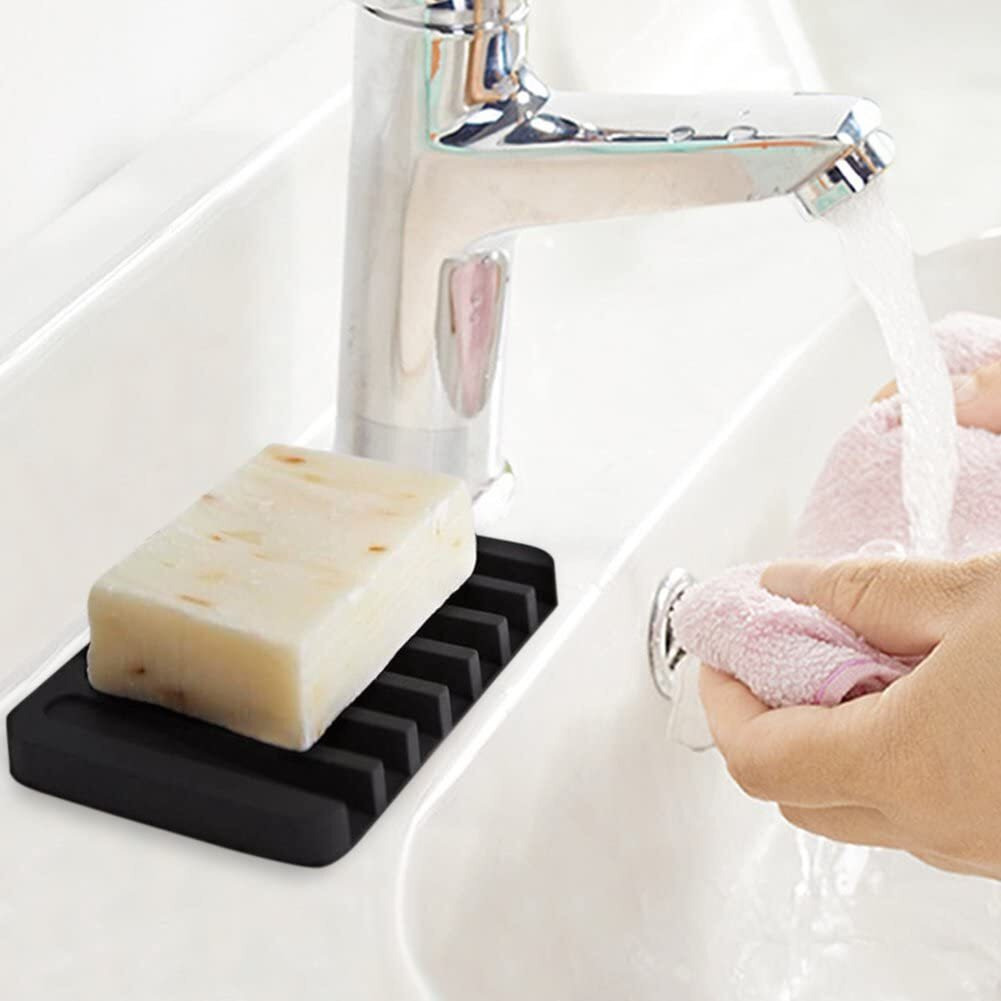Taskhouse Soap Dish Easy Cleaning Shower Waterfall Soap Tray Soap Saver Flexible Silicone Soap Holder For Bathroom Kitchen Sink Counter Top Keep Soap Bars Dry (Pack Of 3_Black)