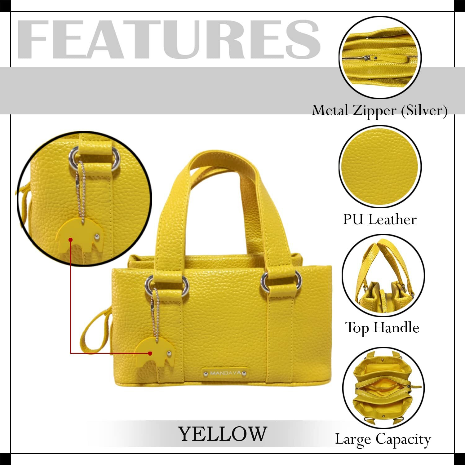 Mandava Women's Pu Leather Mini Handbag, Top Handle Small Satchel Bag For Ladies (Yellow)