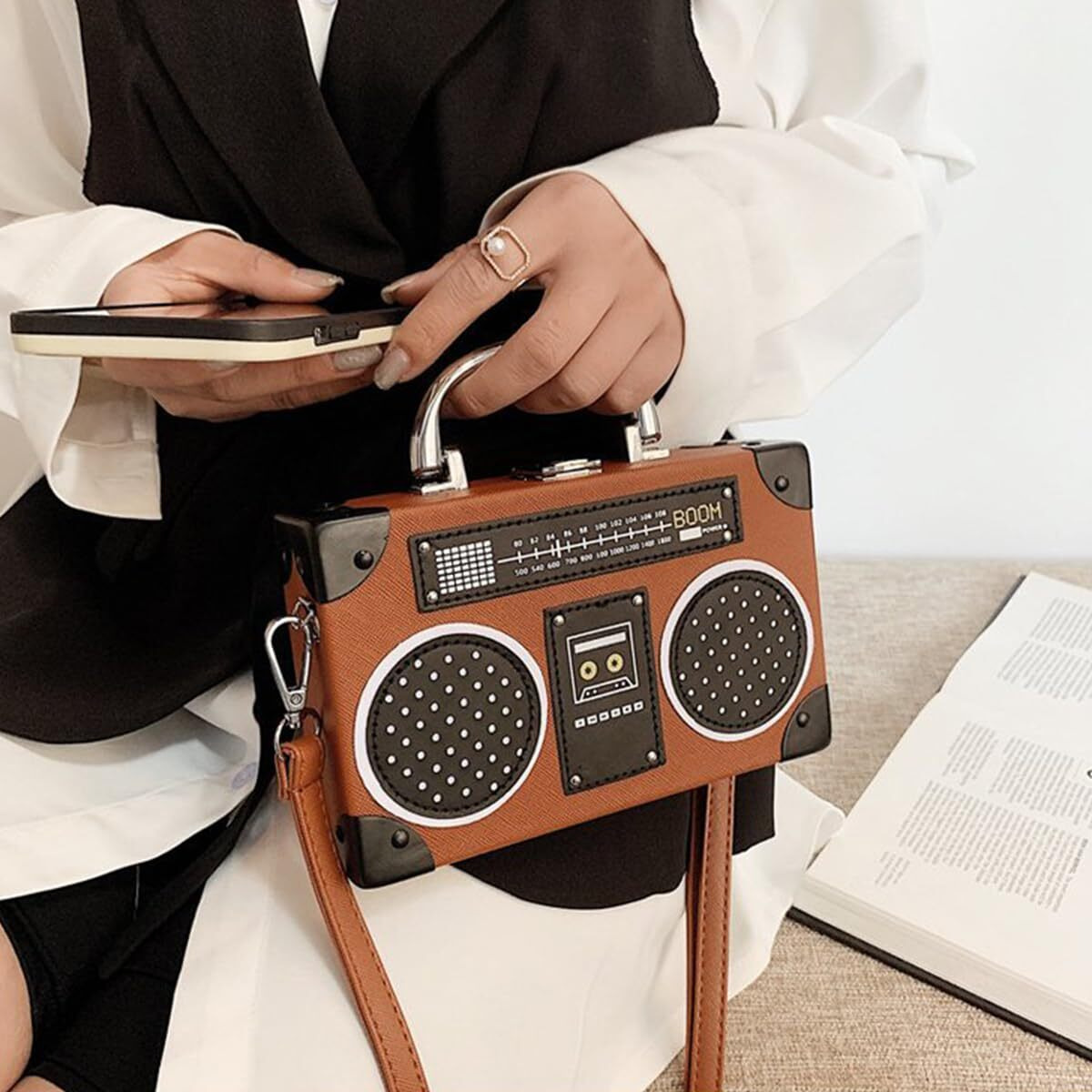 Newphoria P40 Women Brown Radio Design Sling Pu Leather Shoulder Bag With Pu Strap