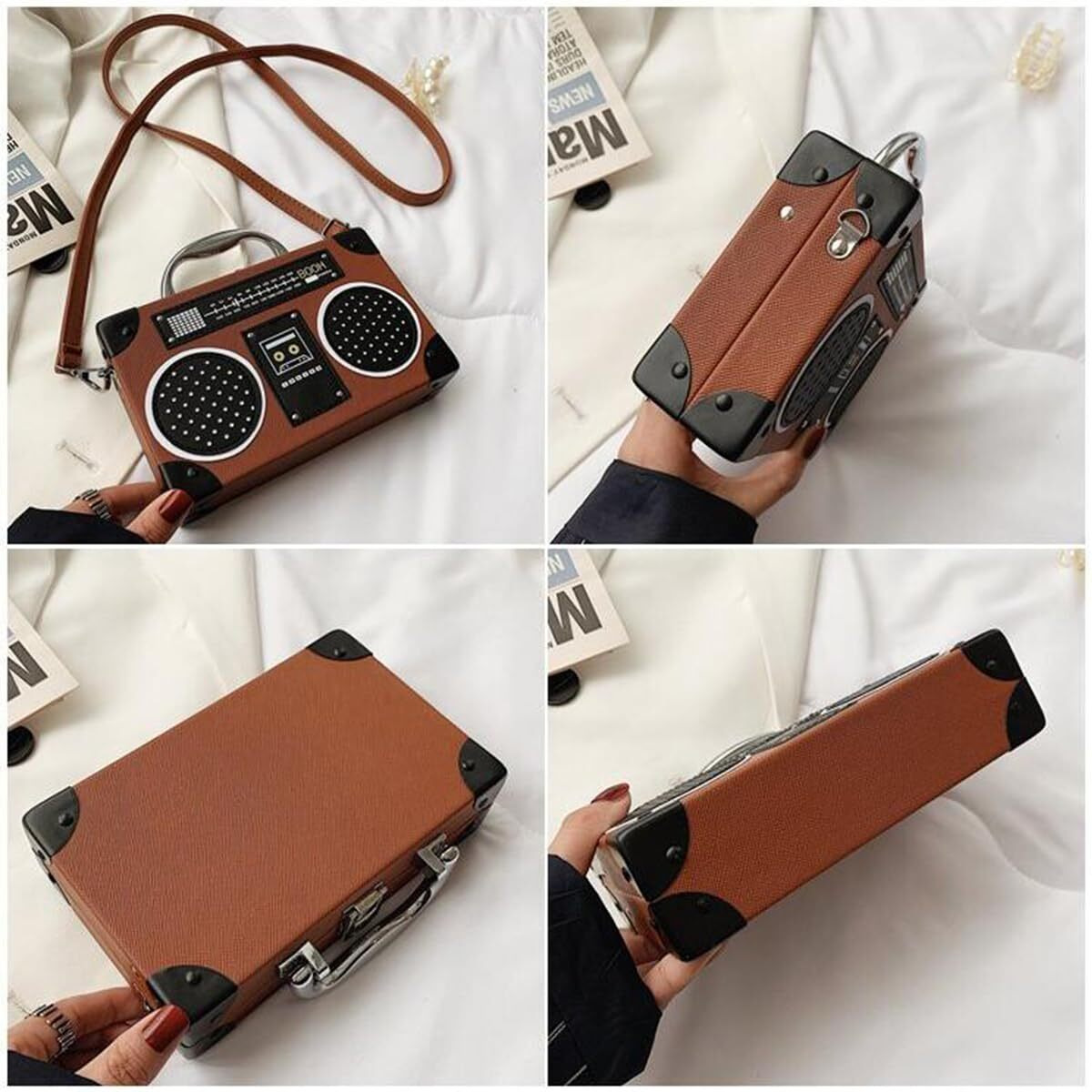 Newphoria P40 Women Brown Radio Design Sling Pu Leather Shoulder Bag With Pu Strap