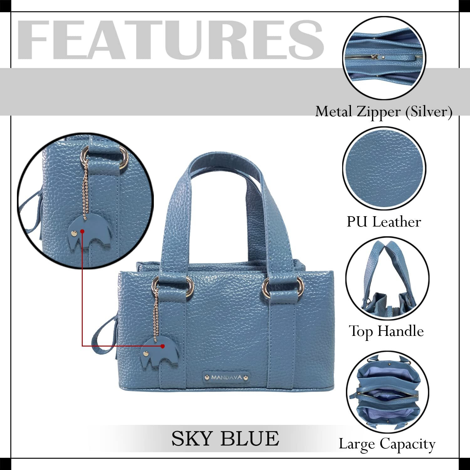 Mandava Women's Pu Leather Mini Handbag, Top Handle Small Satchel Bag For Ladies (Sky Blue)