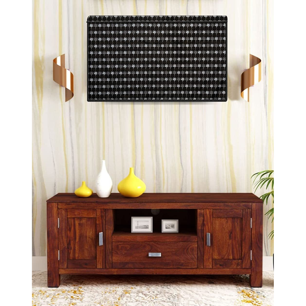 Stylista Waterproof Led Tv Cover For All 65 Inch Models Floral Pattern Black