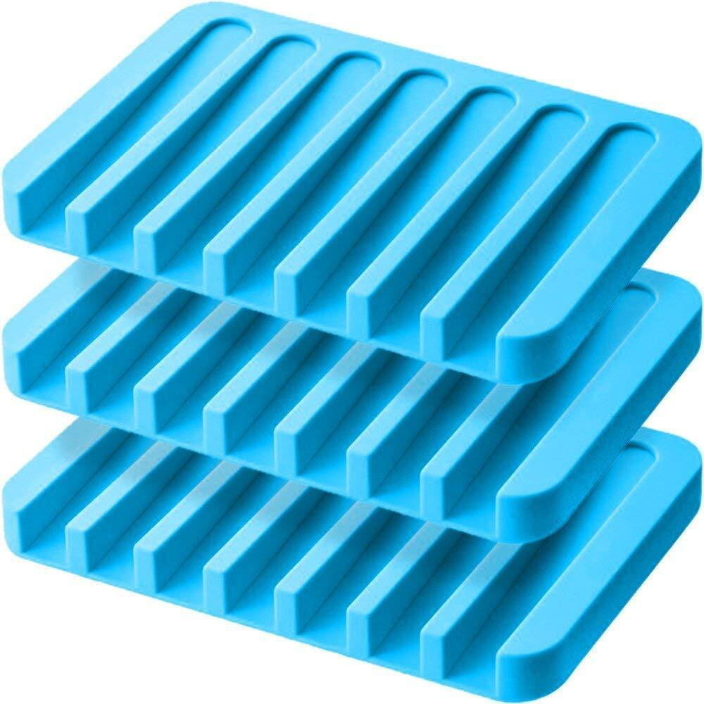 Taskhouse Soap Dish Easy Cleaning Shower Waterfall Soap Tray Soap Saver Flexible Silicone Soap Holder For Bathroom Kitchen Sink Counter Top Keep Soap Bars Dry (Pack Of 3_Blue)