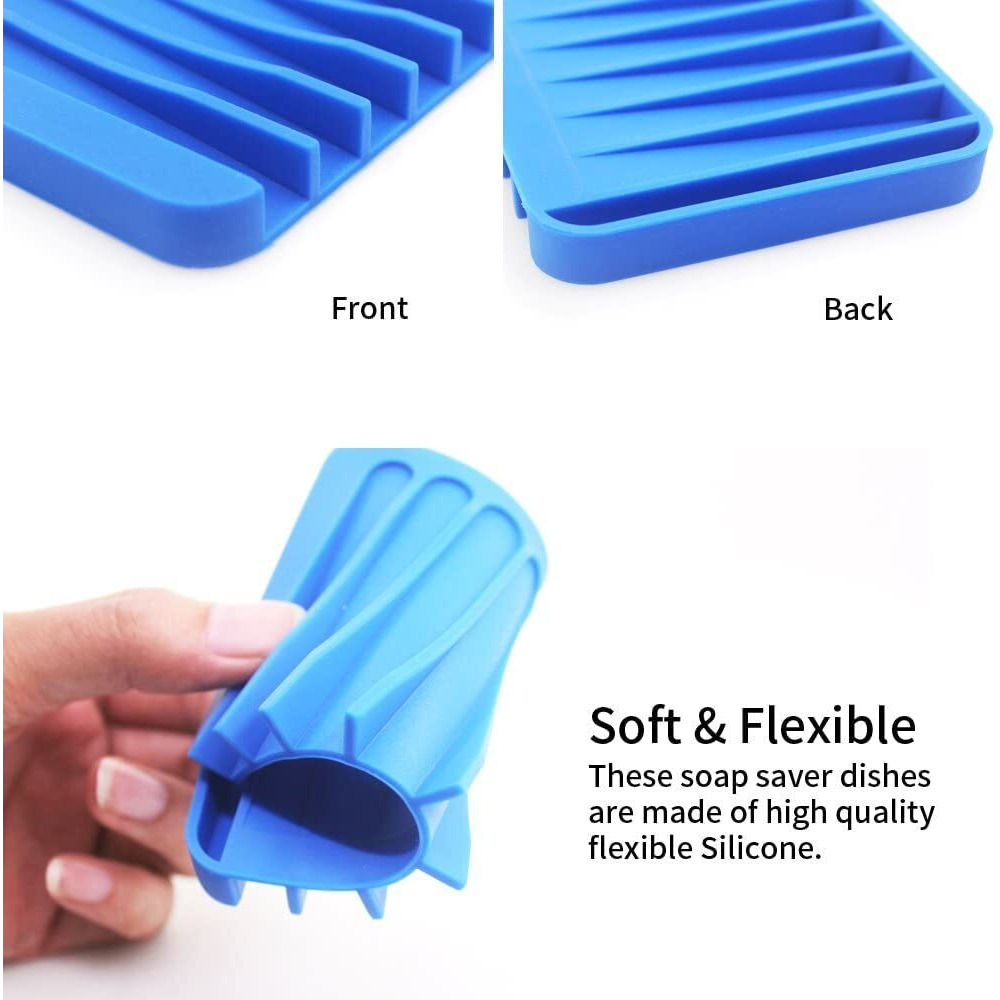 Taskhouse Soap Dish Easy Cleaning Shower Waterfall Soap Tray Soap Saver Flexible Silicone Soap Holder For Bathroom Kitchen Sink Counter Top Keep Soap Bars Dry (Pack Of 3_Blue)