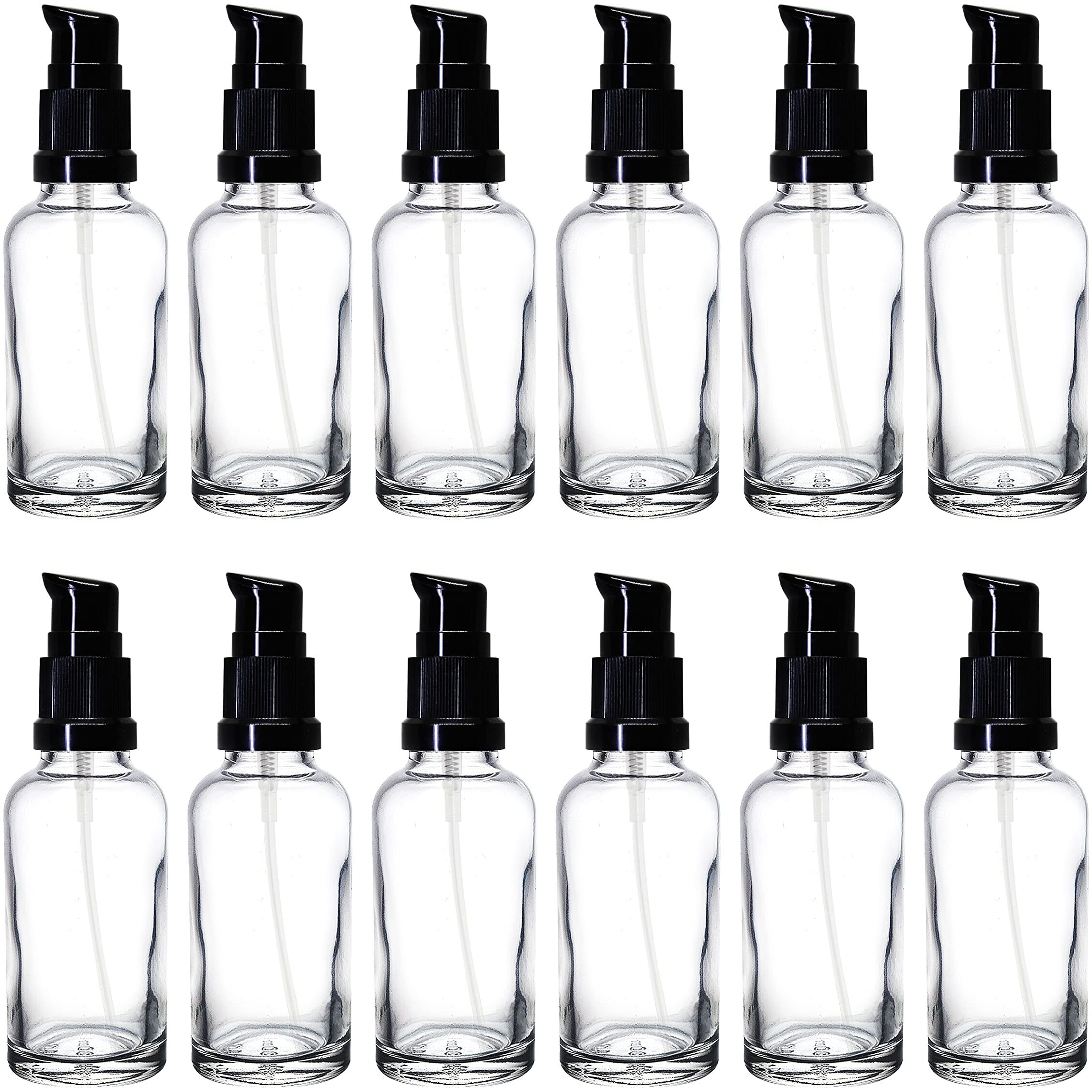 Nsb Herbals 30 Ml Clear/Transparent Round Empty Glass Bottle With Lotion Pump & Black Cap For Essential Oils, Diy Skin Care, Cosmetics, Multipurpose Bottle (Pack Of 6)