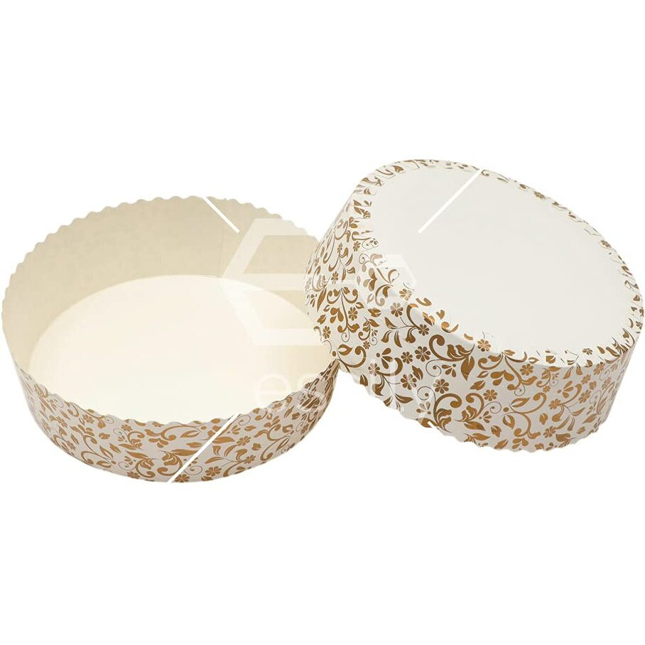 Esslly 6" Elegant Bake & Serve Paper Disposable Cake Mould Set, Gold Floret Design, Half Kg Capacity, Greaseproof & Heat-Resistant, Perfect For Cakes & Tarts (Pack Of 15)
