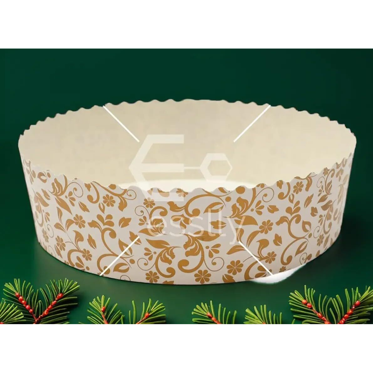 Esslly 6" Elegant Bake & Serve Paper Disposable Cake Mould Set, Gold Floret Design, Half Kg Capacity, Greaseproof & Heat-Resistant, Perfect For Cakes & Tarts (Pack Of 15)