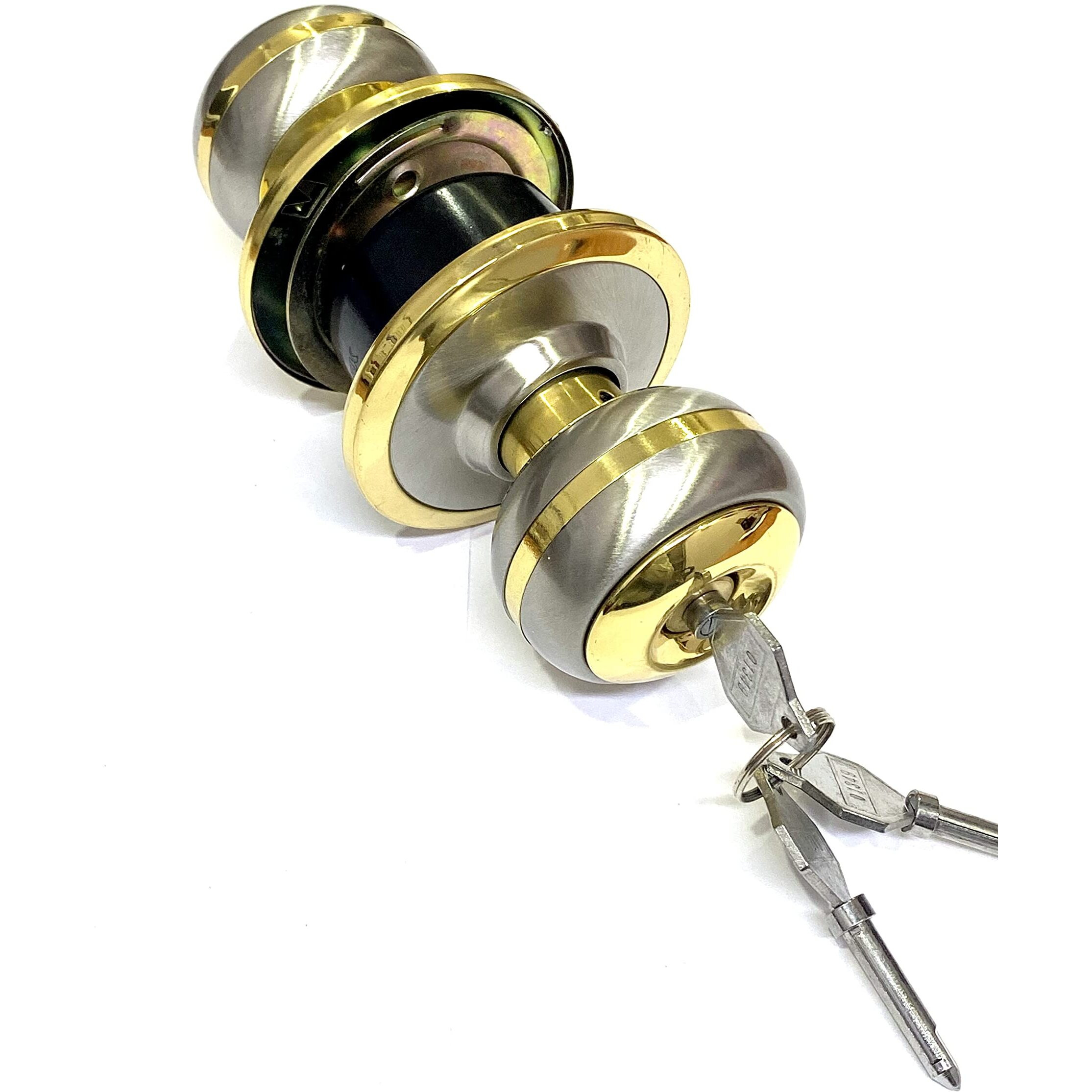 Brask High Security Cylindrical Lock Set - Tubular Lock Set Door Lock Ss-304 With 3 Round Computer Keys (Silver Gold Two Tone)