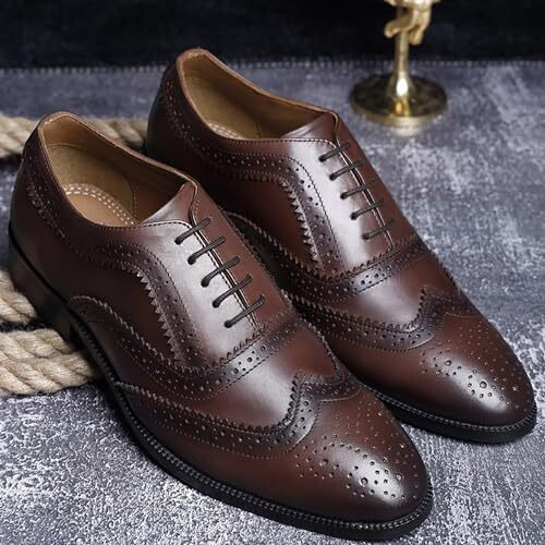 Louis Stitch Men's Formal Shoes | Handcrafted European Leather Brogues | Lace-Up Style For Business, Formal Brunette Brown, Uk Size 8 -Eubg