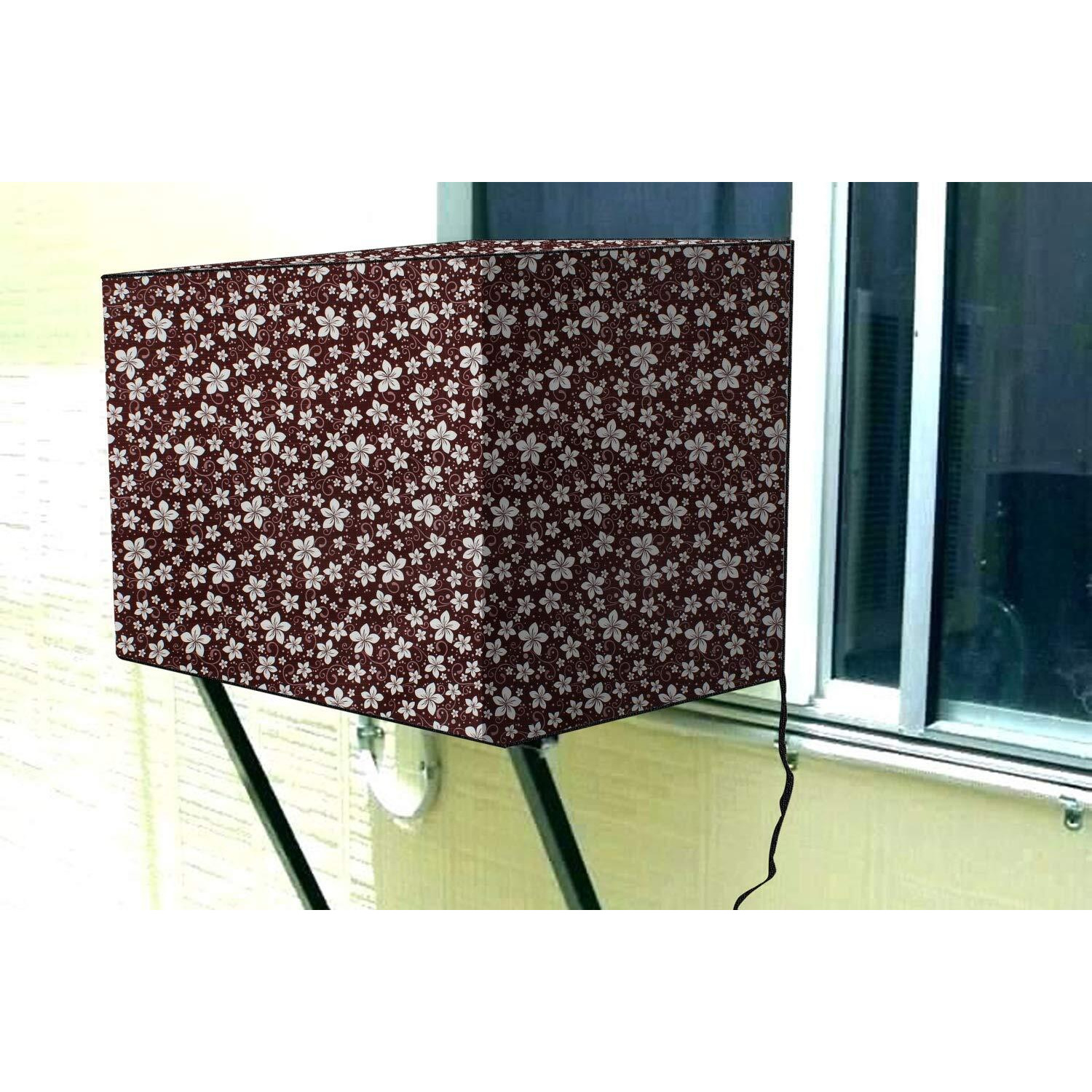 Stylista Window Ac Cover 1 Ton Waterproof & Dustproof Pvc Floral Brown