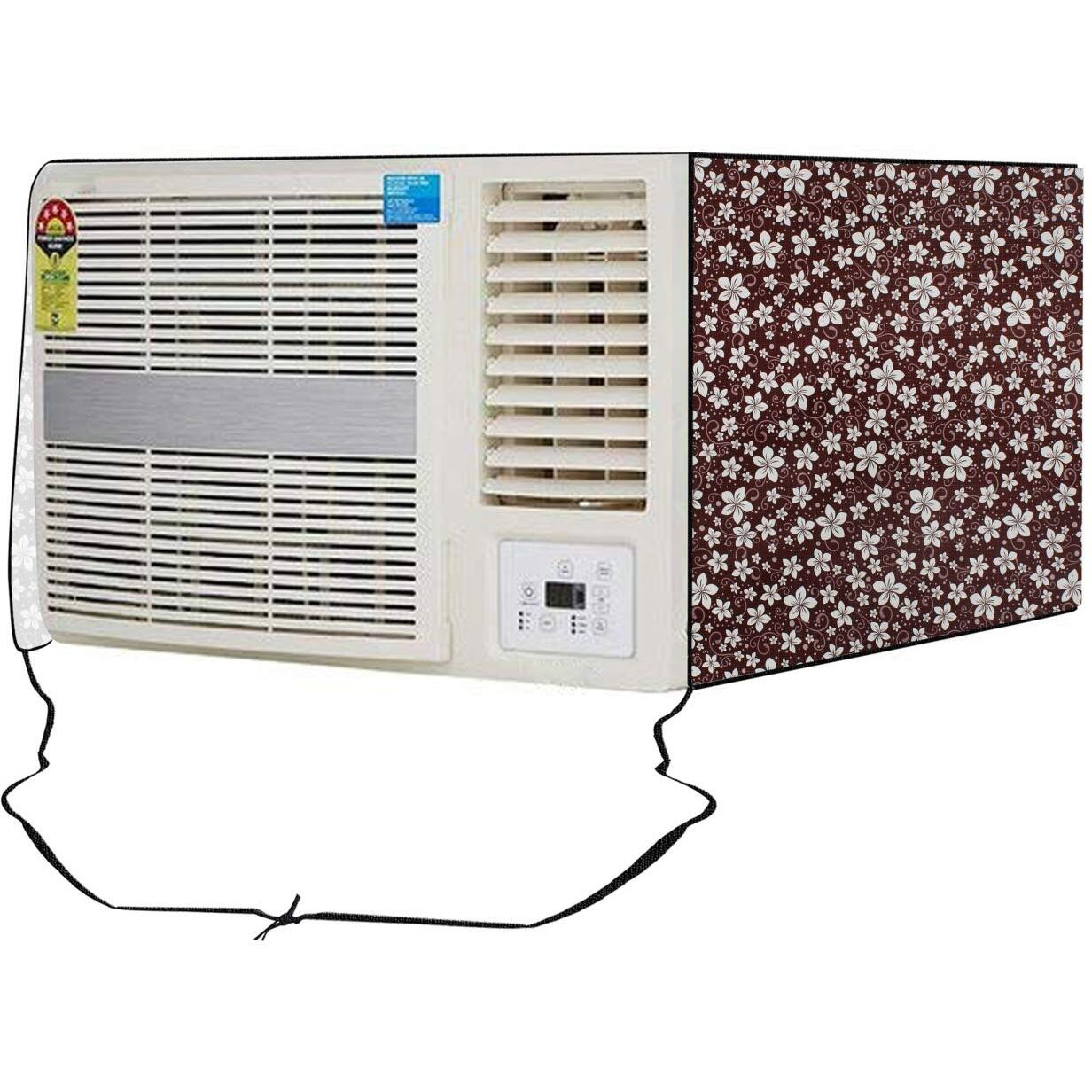 Stylista Window Ac Cover 1 Ton Waterproof & Dustproof Pvc Floral Brown
