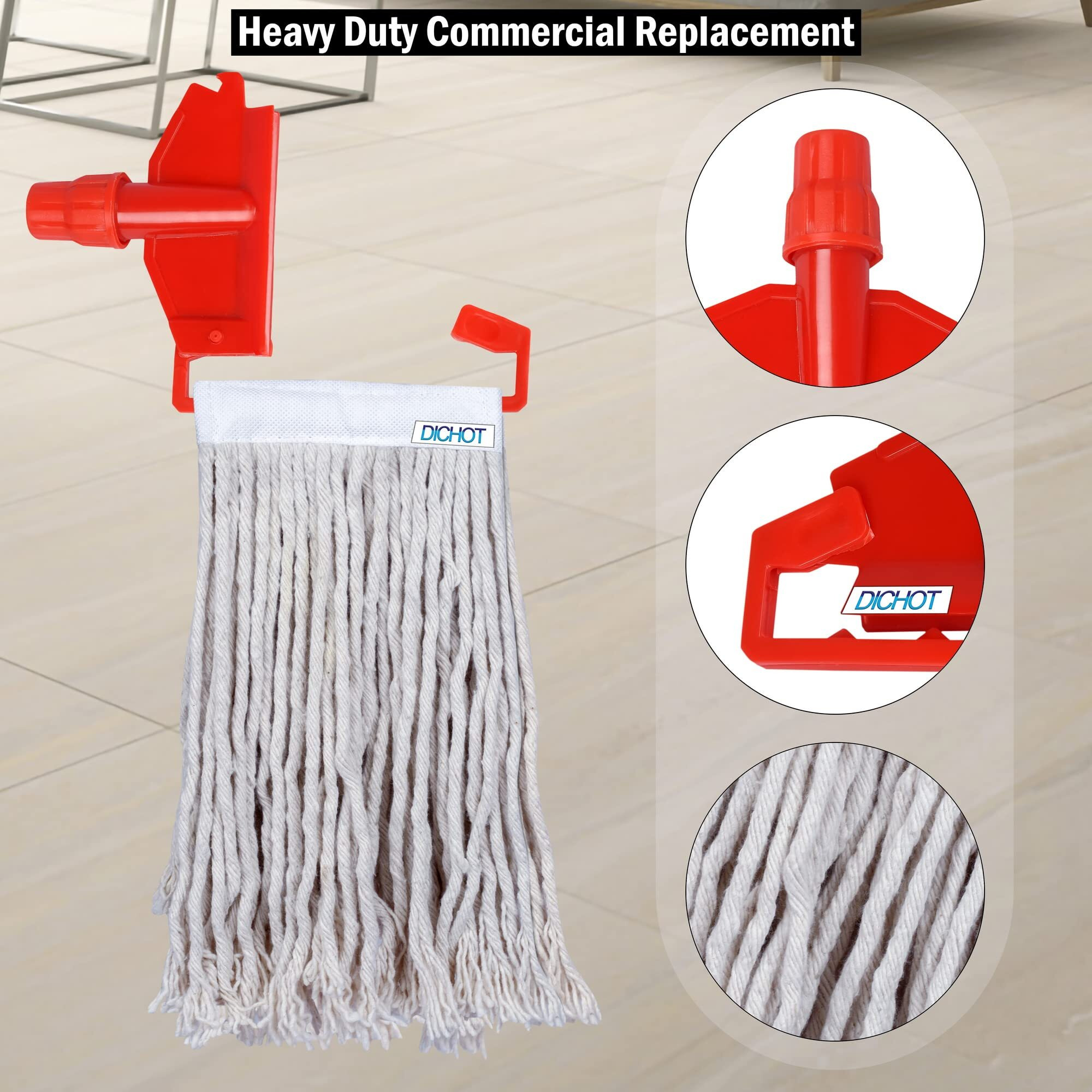 Dichot Wet Mop Refill 300 Gm With Clip And Check Duster Cloth, (Red) (Pack Of 6)