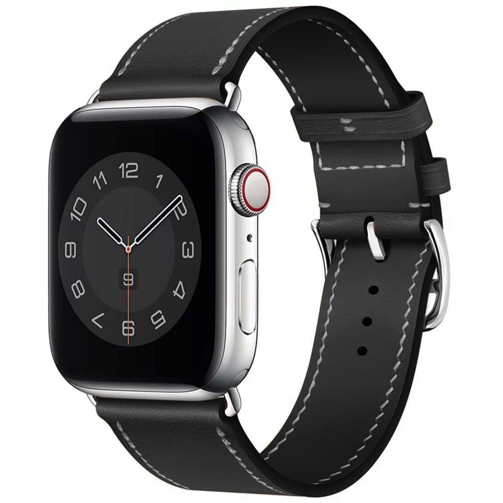 Sounce Compatible For Watch Band 38Mm 40Mm 41Mm Adjustable Genuine Pu Leather Wristband Loop For Watch Series 7/6 / 5/4 / 3/2 / Se Bands Men Women Black (Watch Is Not Included)