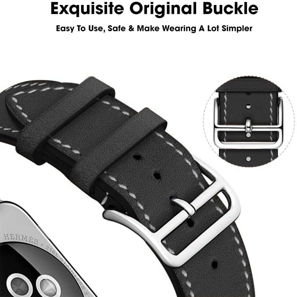 Sounce Compatible For Watch Band 38Mm 40Mm 41Mm Adjustable Genuine Pu Leather Wristband Loop For Watch Series 7/6 / 5/4 / 3/2 / Se Bands Men Women Black (Watch Is Not Included)