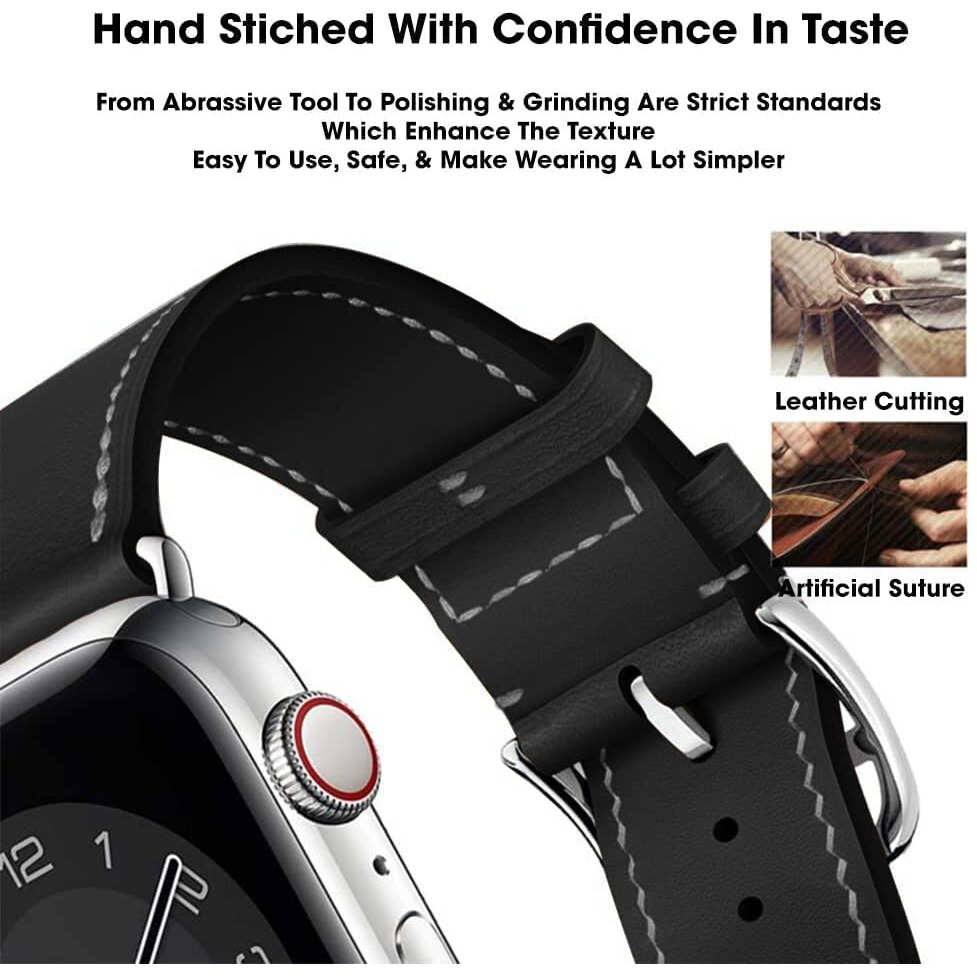 Sounce Compatible For Watch Band 38Mm 40Mm 41Mm Adjustable Genuine Pu Leather Wristband Loop For Watch Series 7/6 / 5/4 / 3/2 / Se Bands Men Women Black (Watch Is Not Included)