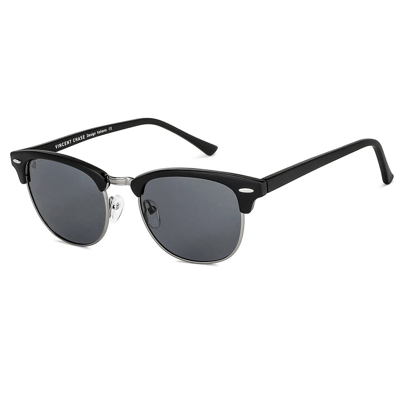 Vincent Chase Eyewear By Lenskart|Matte Black Silver Grey Full Rim Square Branded Latest And Stylish Sunglasses|Polarized And 100% Uv Protected|Men & Women|Large|Vc S12973