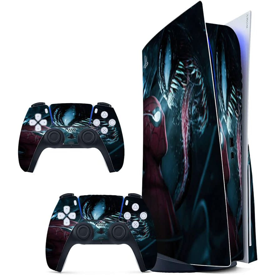 Gadgets Wrap Printed Vinyl Skin Sticker Decal For Sony Ps5 Playstation 5 Disc Edition Console & 2 Controller (Skin Only, Console & Controller Not Included.) - Venom And Spider Multicolor