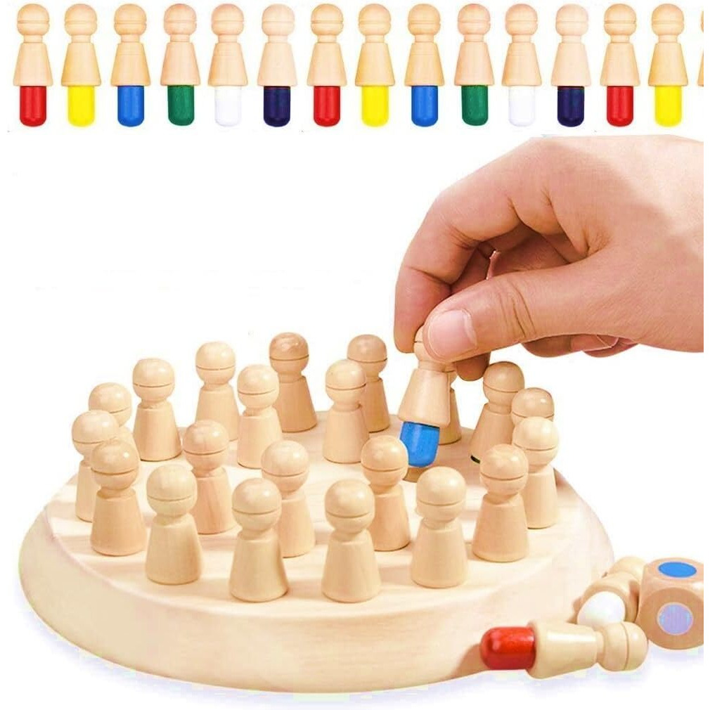 Super Toy Wooden Memory Chess Color Matching Game Multi Player Family Board Games For Kids And Adults, Learning Educational Toy For Toddler 3 4 5 6 7 8+ Year Old, Birthday Gift For Boy Girl