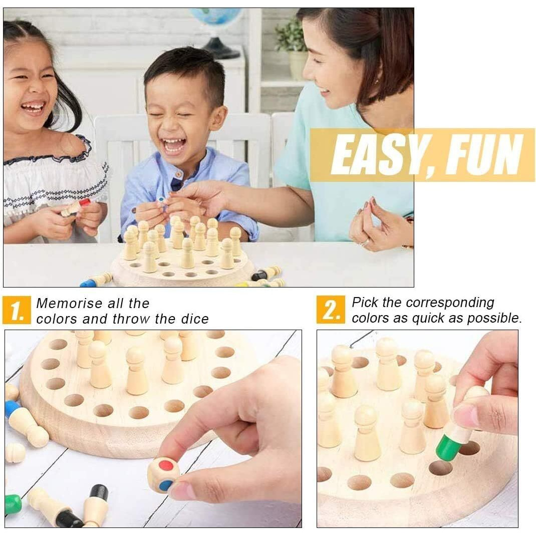 Super Toy Wooden Memory Chess Color Matching Game Multi Player Family Board Games For Kids And Adults, Learning Educational Toy For Toddler 3 4 5 6 7 8+ Year Old, Birthday Gift For Boy Girl