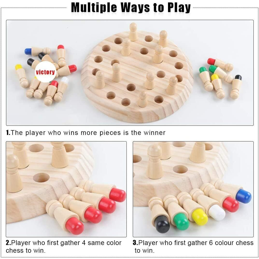 Super Toy Wooden Memory Chess Color Matching Game Multi Player Family Board Games For Kids And Adults, Learning Educational Toy For Toddler 3 4 5 6 7 8+ Year Old, Birthday Gift For Boy Girl