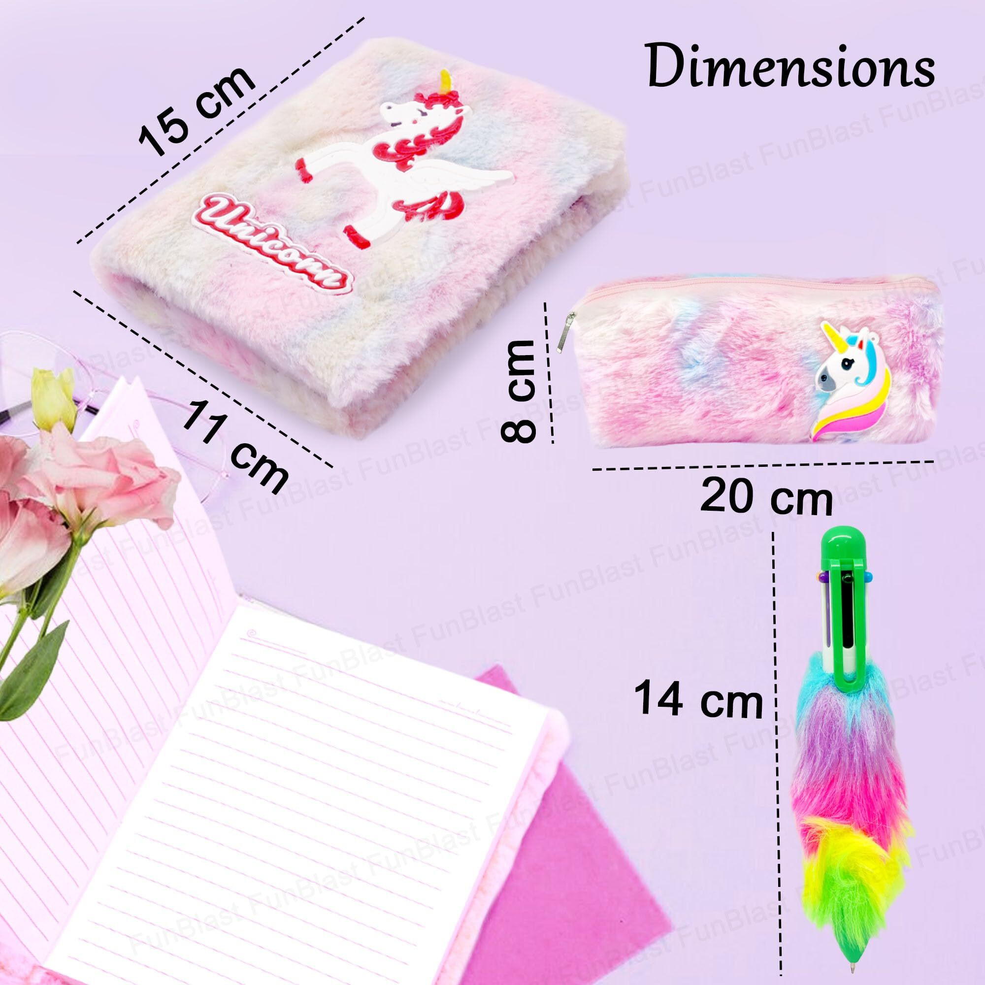 Funblast Unicorn Gifts For Girls - 3 In 1 Unicorn Stationary For Girls, Unicorn Diary, Pen And Pencil Pouch For Girls, Kawaii Stationary Gifts For Girls, Birthday Gift For Girls (Multicolor)