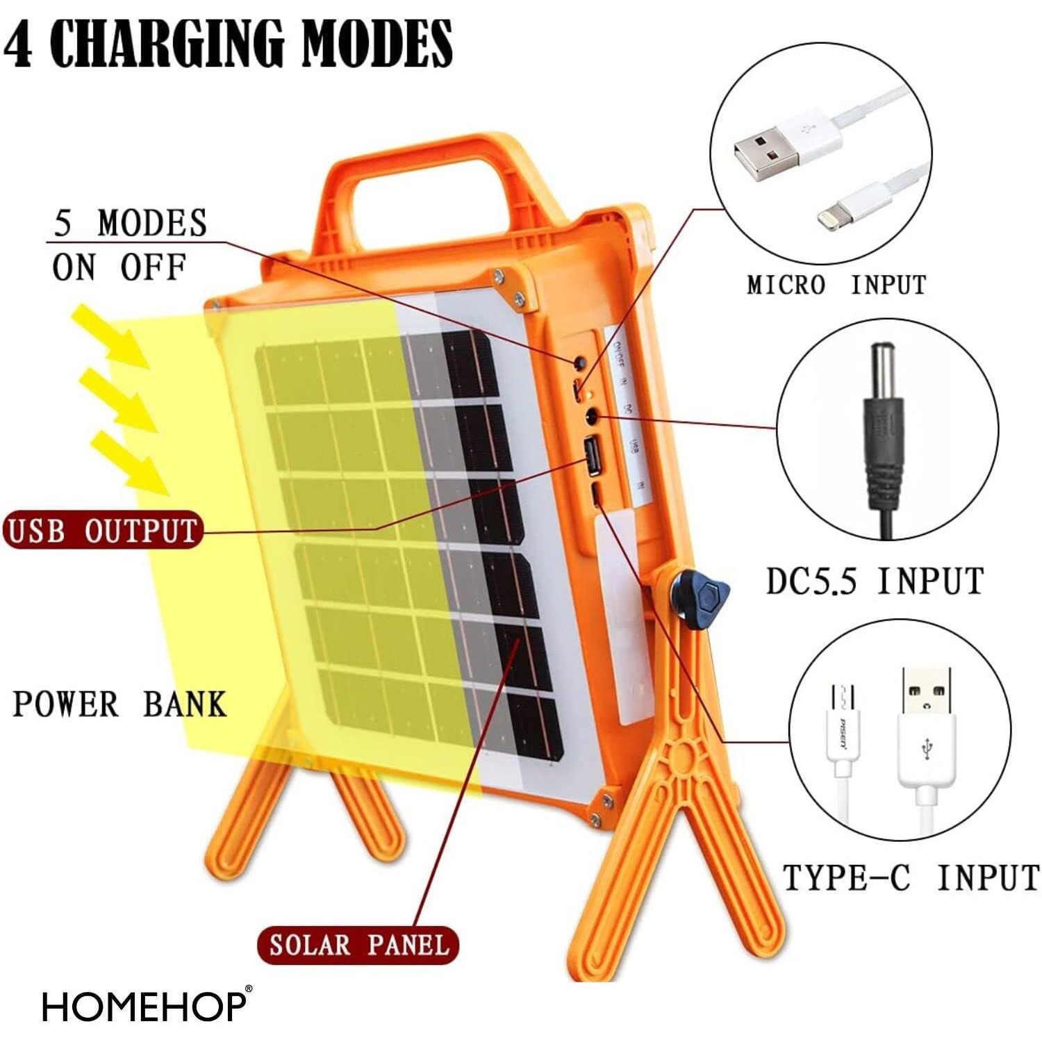 Homehop 100W Solar Led Emergency Light Rechargeable Multiple Charging Interfaces, Portable , Waterproof ,Camping Lamp For Home ,Outdoor And Indoor (Abs, Cool White)