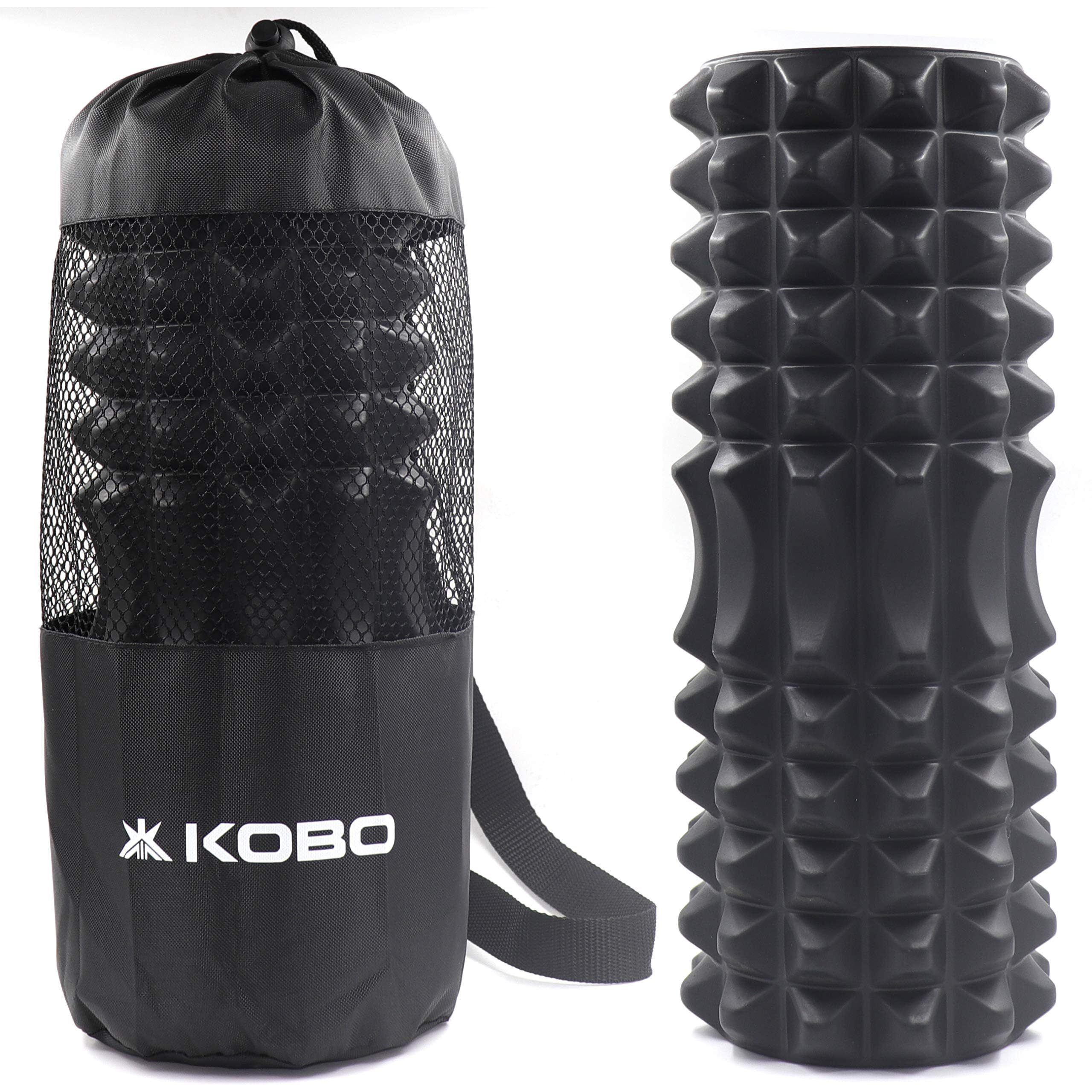 Kobo Ac-94 High-Density 13 Inch Long Deep Tissue Roller/Textured Round Foam Rollers - For Back, Physical Therapy, Exercises, Deep Tissue Muscle Massage, 13 Inches (Black), With Travel Carry Bag