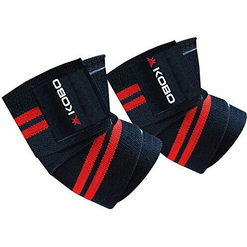 Kobo Wta-44-Black-Red Elbow Wrap Wta-44 Weight Lifting Elbow Wraps Heavy Duty Elastic Compression Support, Free Size (Black/Red)