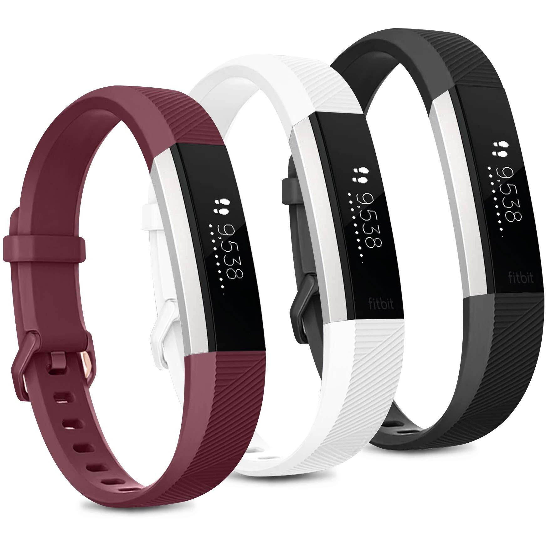 Ieoviee Pack 3 Replacement Band Compatible For Fitbit Alta/Fitbit Alta Hr Bands, Adjustable Soft Silicone Sport Bands For Woman And Men (Small, Black, White, Wine Red)