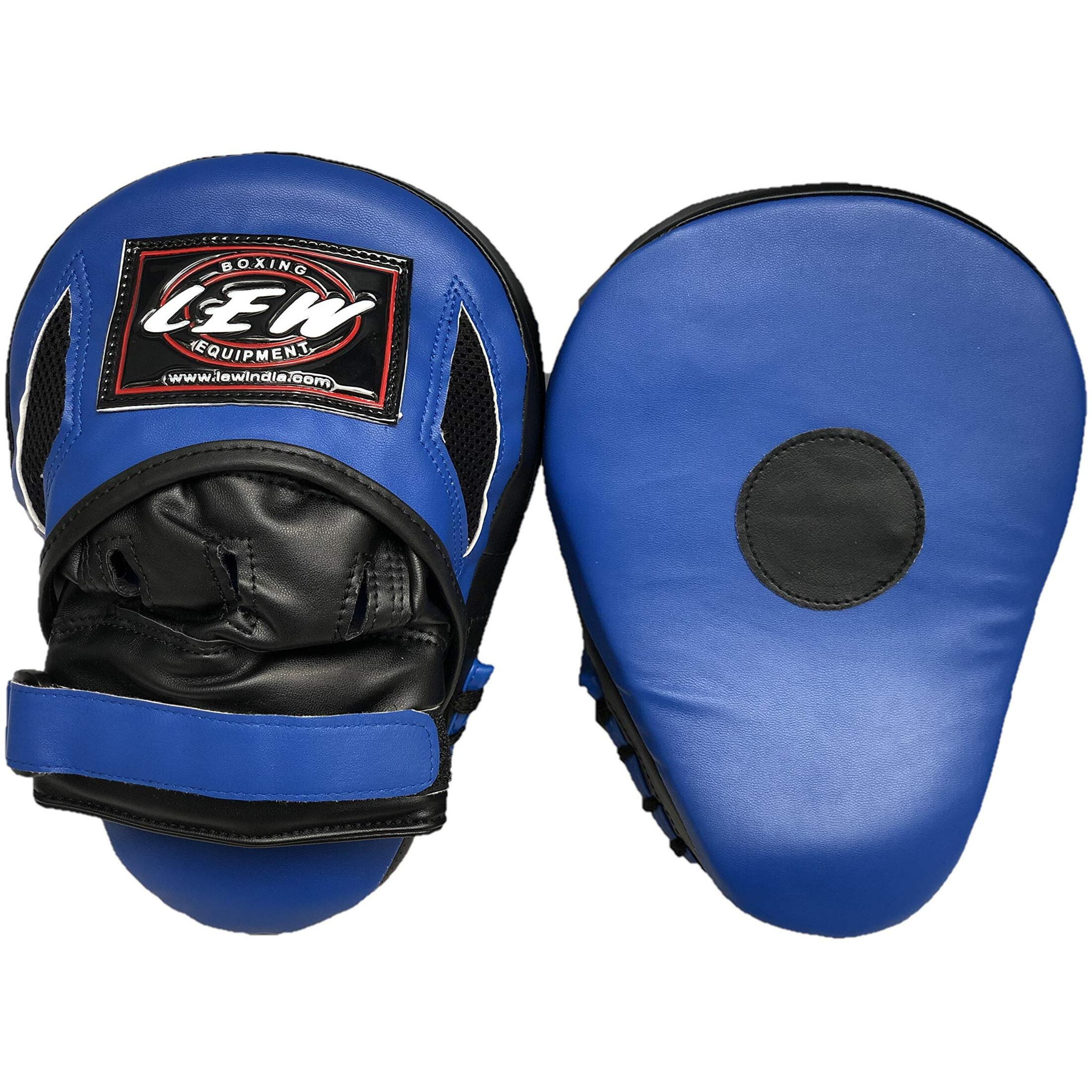 Lew Blue/Black Pre Curved Boxing/Kick Boxing Mma Muay Thai With A Pair Of Hand Wraps Pleather Focus Pad