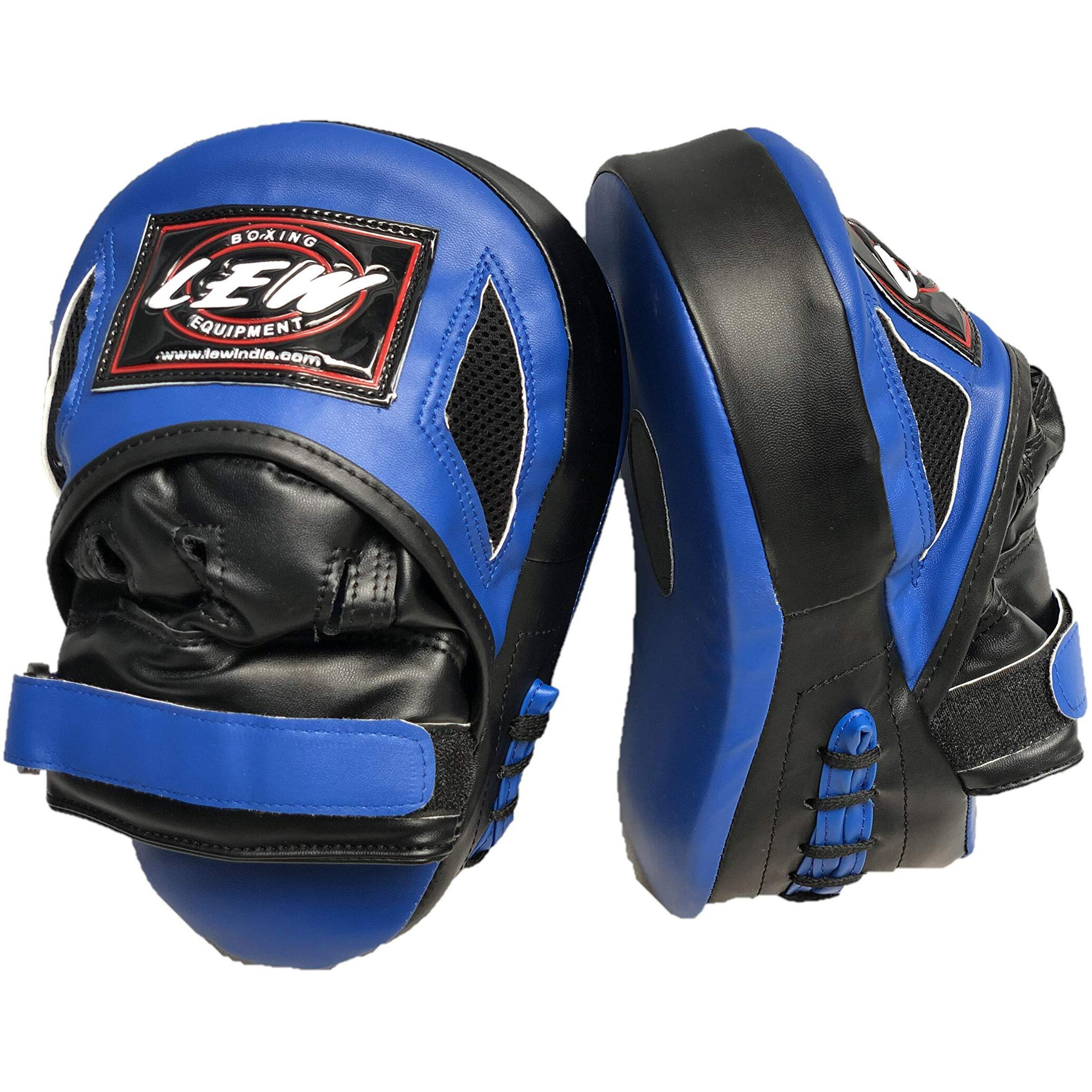 Lew Blue/Black Pre Curved Boxing/Kick Boxing Mma Muay Thai With A Pair Of Hand Wraps Pleather Focus Pad
