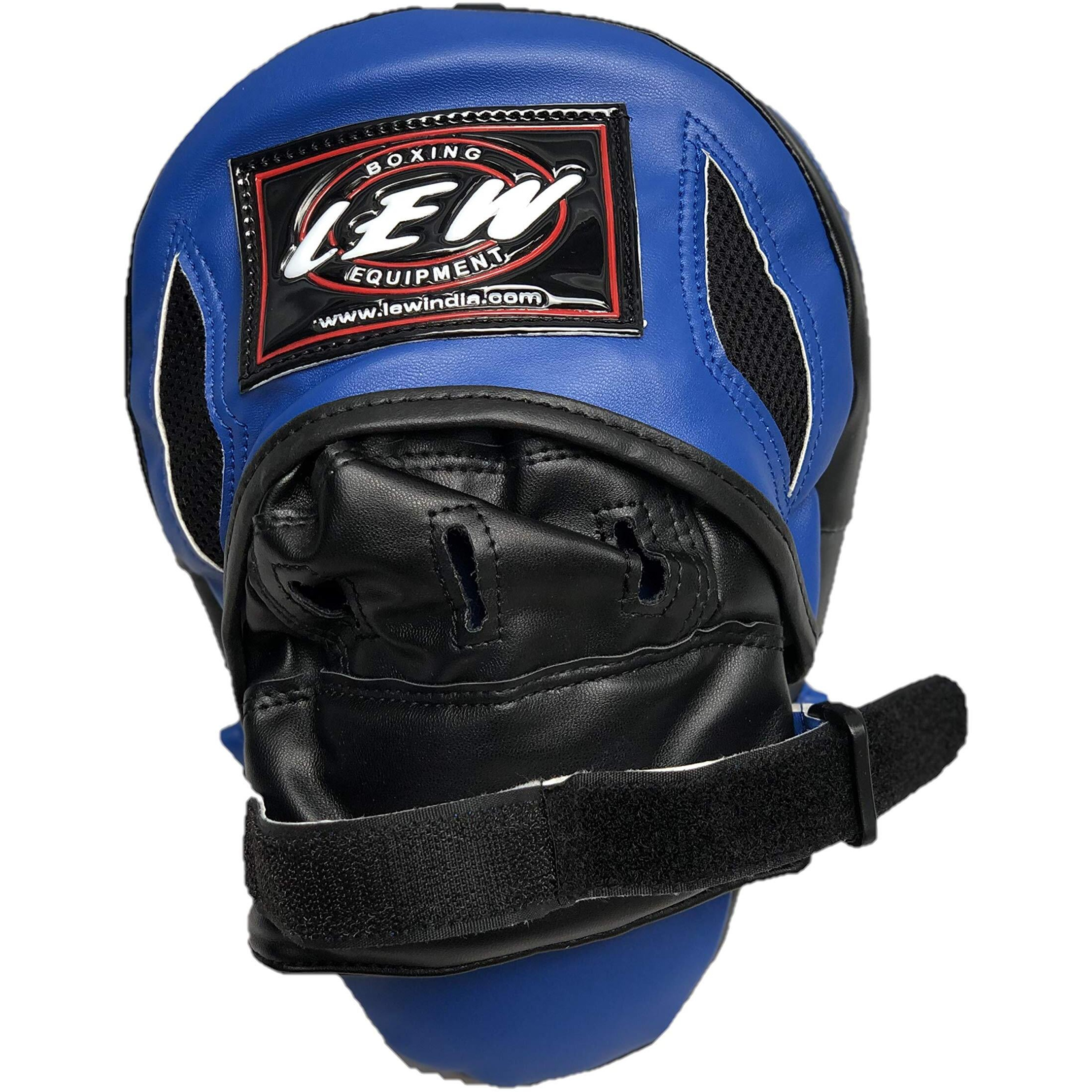 Lew Blue/Black Pre Curved Boxing/Kick Boxing Mma Muay Thai With A Pair Of Hand Wraps Pleather Focus Pad