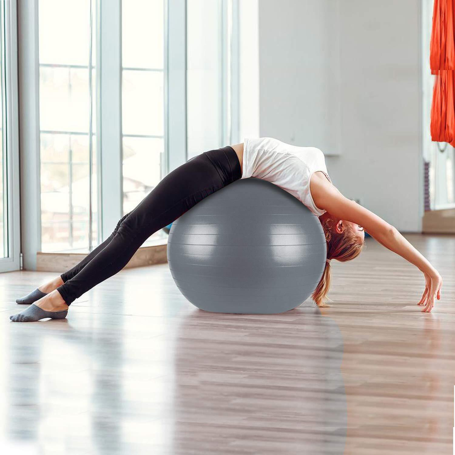 Toyshine Pvc Gym Ball For Core Strength, Yoga And Fitness With Pump (Size - 55 Cm, Grey)