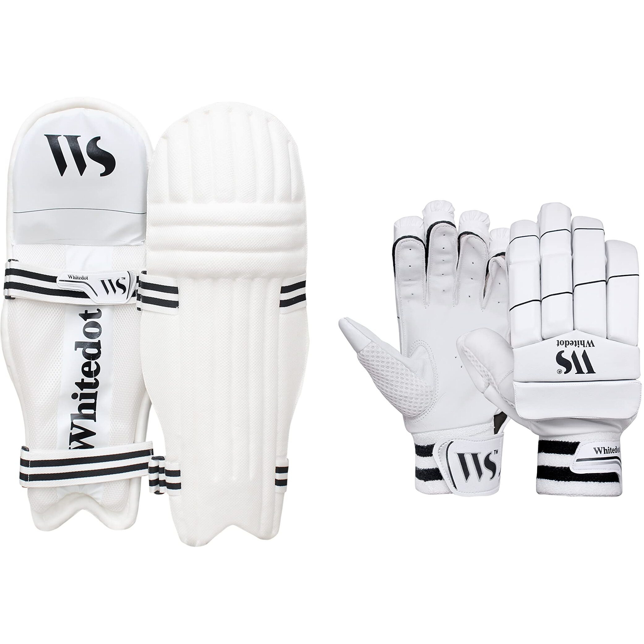 Whitedot Ultralite Moulded Cricket Batting Pad With Eleanor Cricket Batting Gloves, Combo, Suitable For Mens/Adult/Large, Left Hand