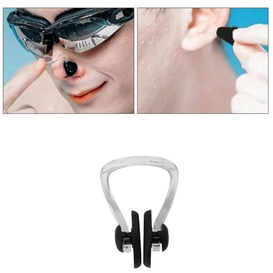 Digital Shoppy Silicone Swimming Nose Clip With Ear Plugs Set For Swimming Or Other Watersports (Black)