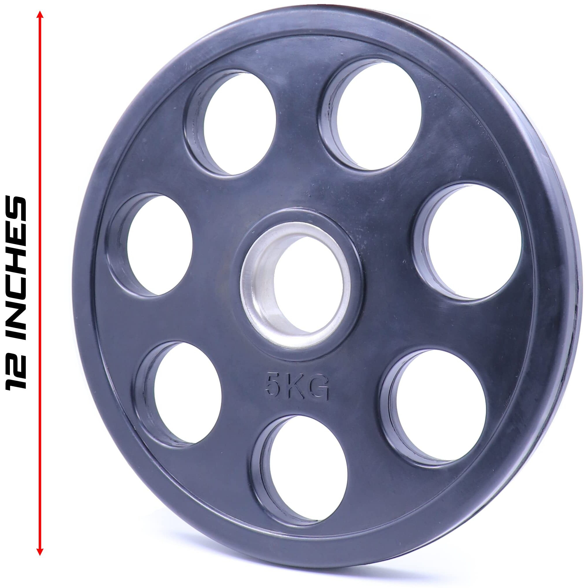 Kobo 7 Holes - Rubber Coated Olympic Cast Iron Weight Plate (51Mm/2") - Commercial Grade 5 Kg X 2  10 Kg (Imported)